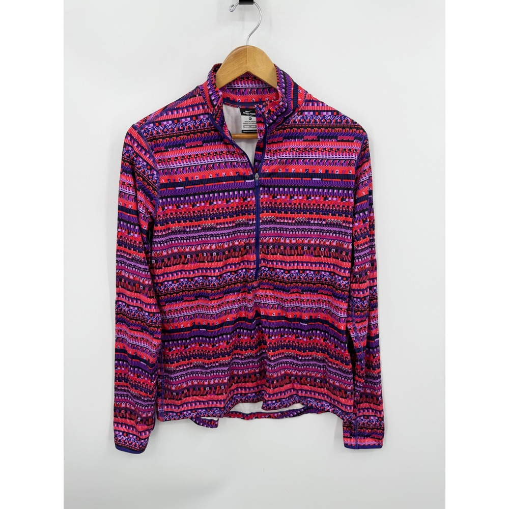 Nike Pro Dri-FIT Half Zip Pullover Women XL Purple Pink Geometric Pixel Print